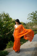khanduapata Orange and White Leaf Pattern Cotton Saree For Women - Distacart