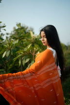 khanduapata Orange and White Leaf Pattern Cotton Saree For Women - Distacart