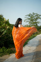 khanduapata Orange and White Leaf Pattern Cotton Saree For Women - Distacart