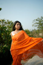 khanduapata Orange and White Leaf Pattern Cotton Saree For Women - Distacart