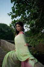 khanduapata Pink and Pastel Green Plain Cotton Saree For Women - Distacart