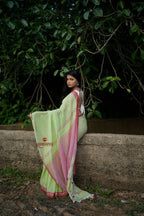 khanduapata Pink and Pastel Green Plain Cotton Saree For Women - Distacart