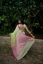 khanduapata Pink and Pastel Green Plain Cotton Saree For Women - Distacart