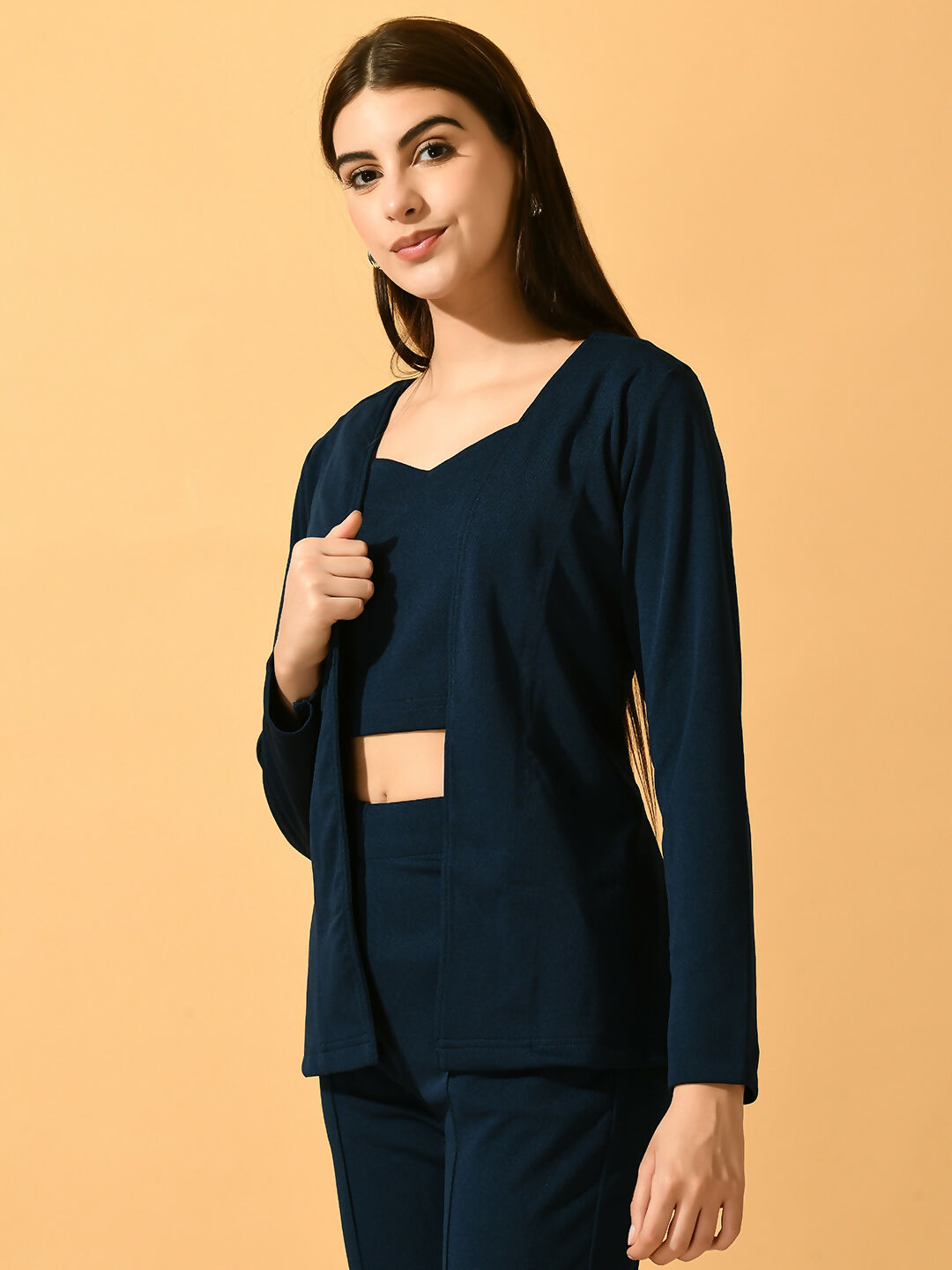 Myshka Women's Navy Blue Solid Solid Jacket