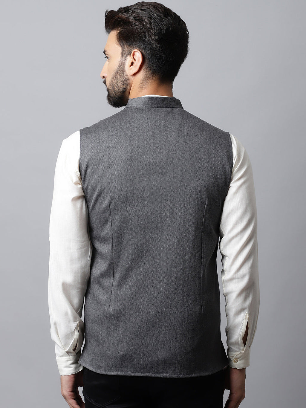Even Apparels Men's Grey Nehru Jacket With Welt Pockets