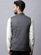 Even Apparels Men's Grey Nehru Jacket With Welt Pockets