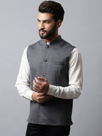 Even Apparels Men's Grey Nehru Jacket With Welt Pockets