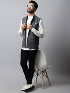 Even Apparels Men's Grey Nehru Jacket With Welt Pockets