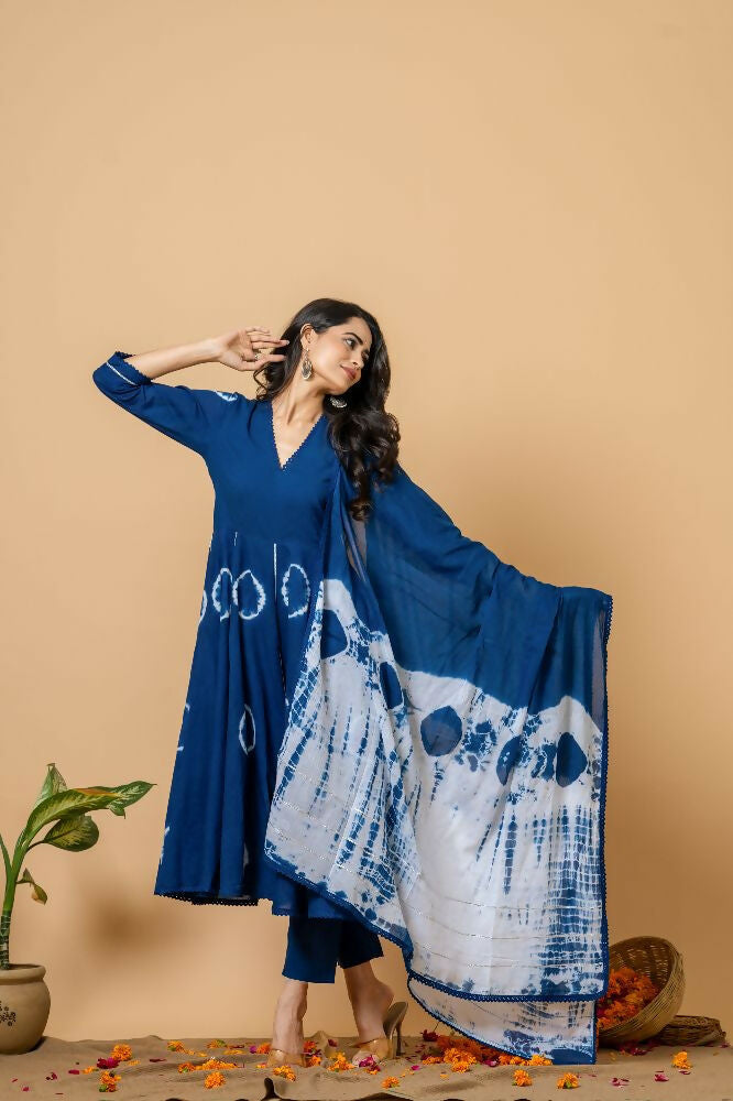 Joban Fashion Blue Tie & Dye Cotton Suit Set - Distacart
