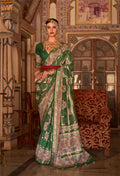 Dark Green P V Silk Digital Print, Zari Work Printed Saree - Rewaa Parampara