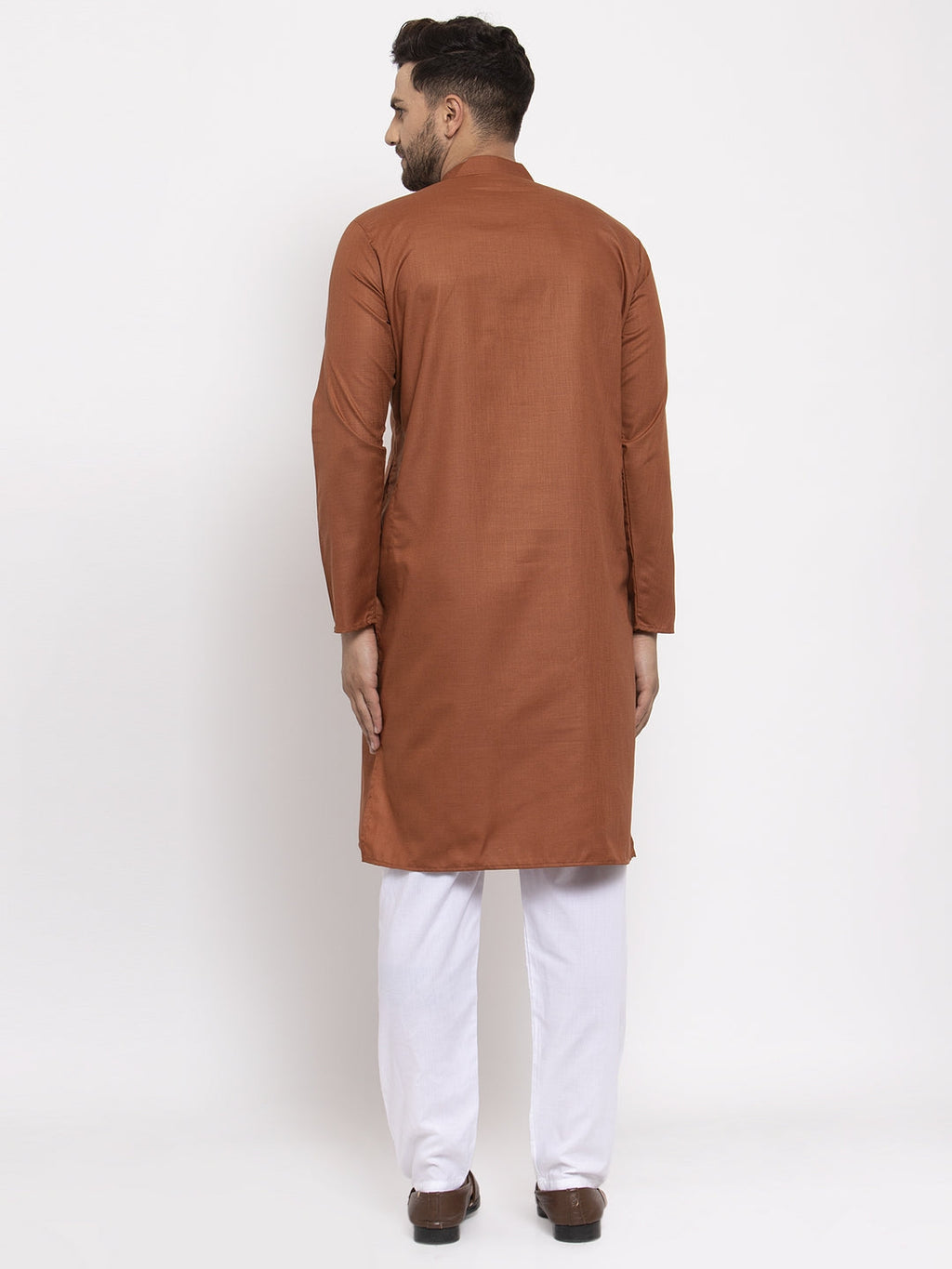 Jompers Men's Brown Cotton Solid Kurta Only