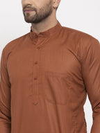 Jompers Men's Brown Cotton Solid Kurta Only