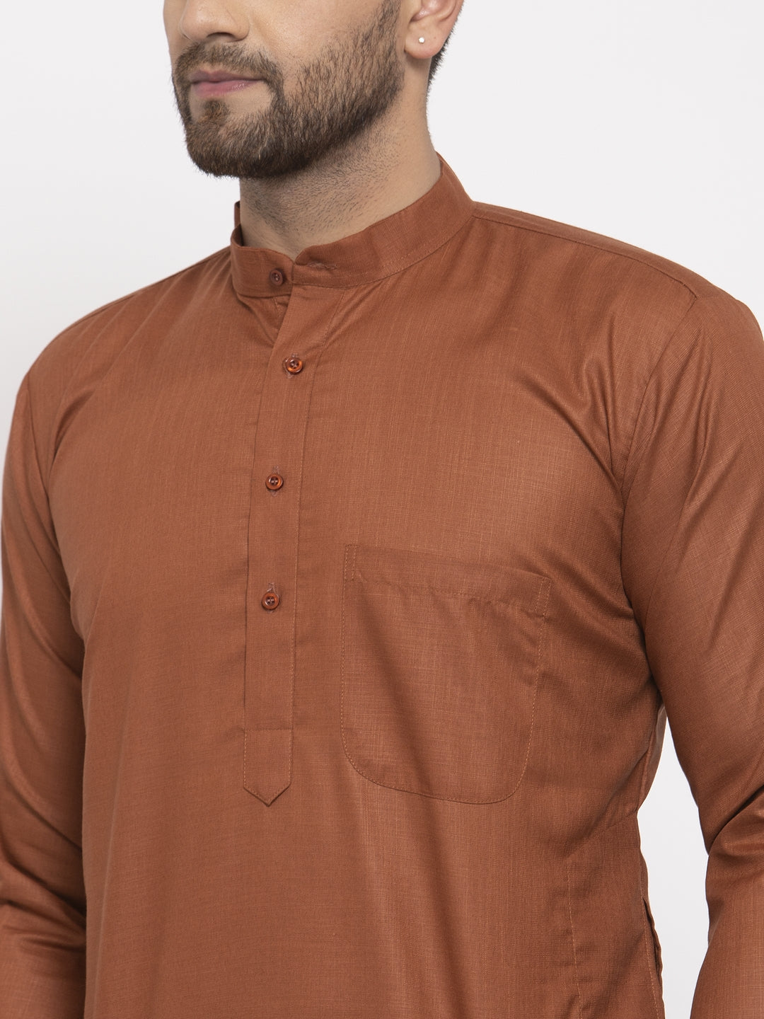 Jompers Men's Brown Cotton Solid Kurta Only