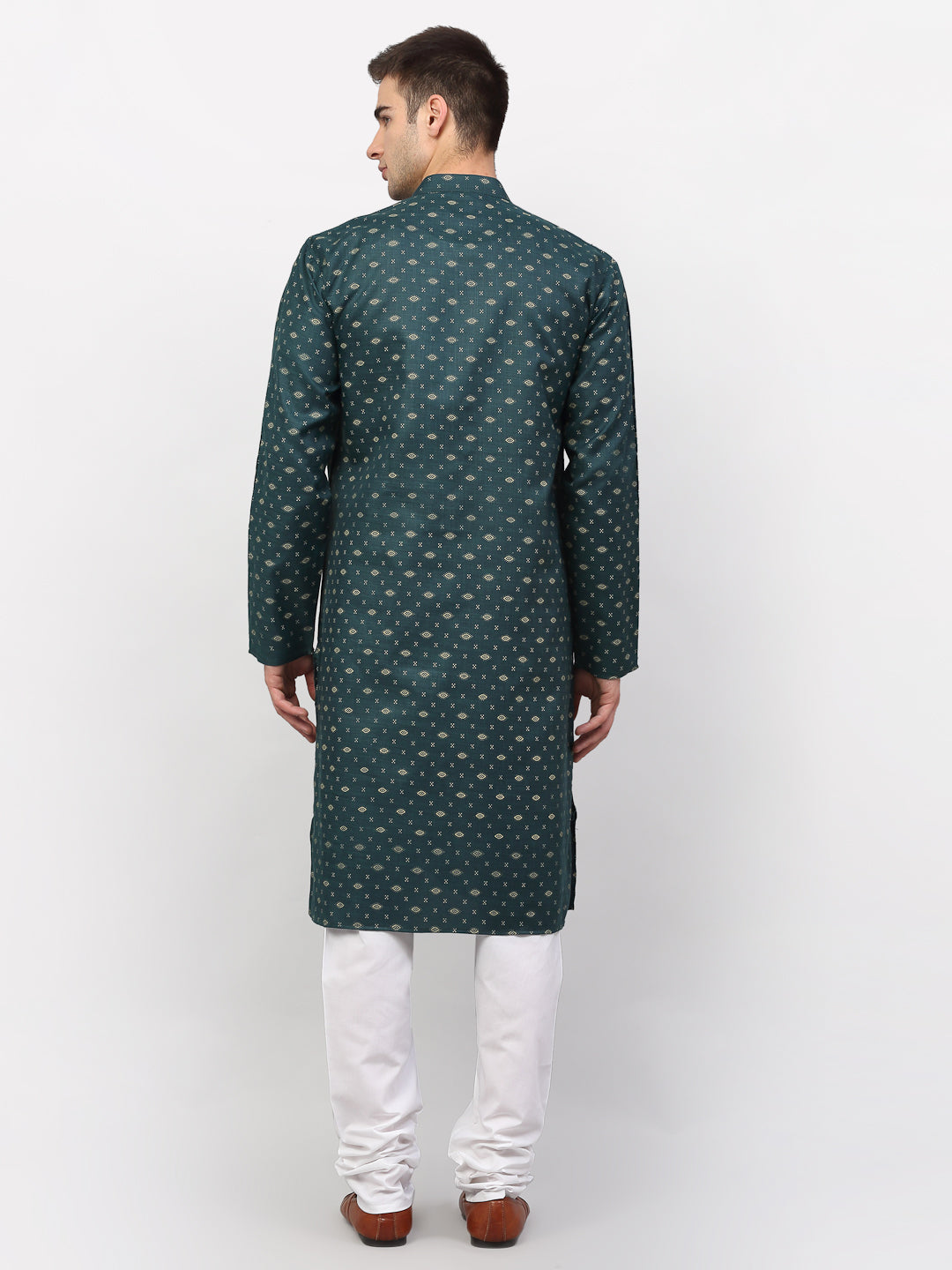 Jompers Men's Olive Printed Cotton Kurta Payjama Sets