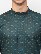 Jompers Men's Olive Printed Cotton Kurta Payjama Sets