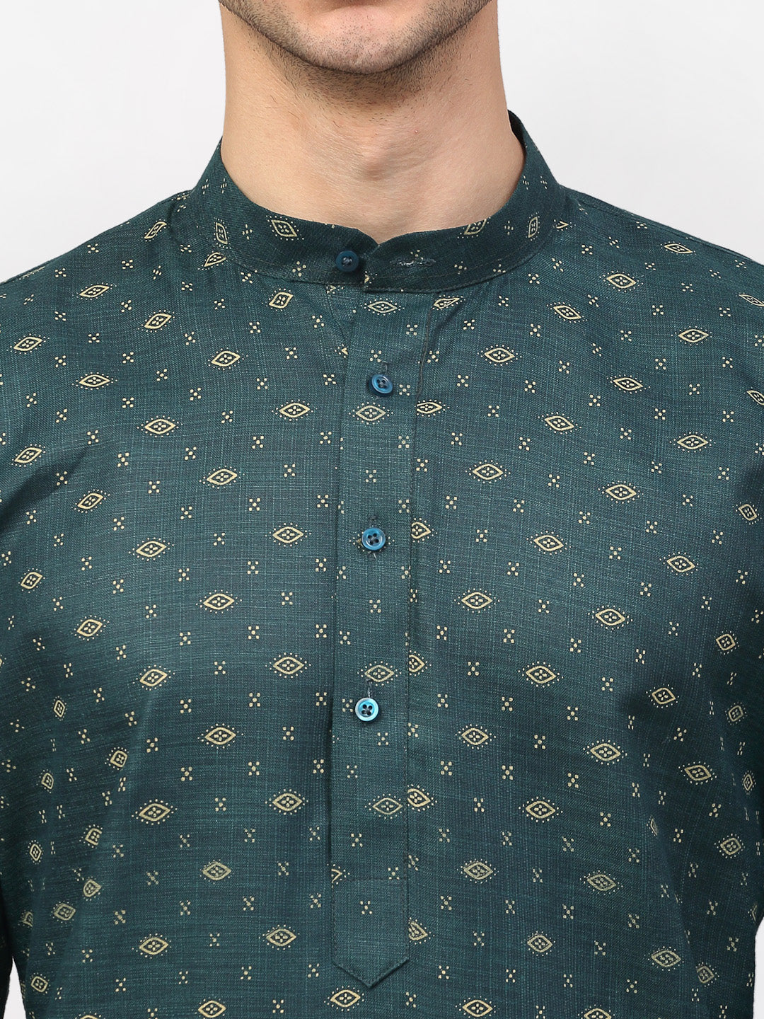Jompers Men's Olive Printed Cotton Kurta Payjama Sets