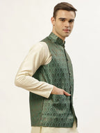Jompers Men's Green Self-Designed Waistcoat