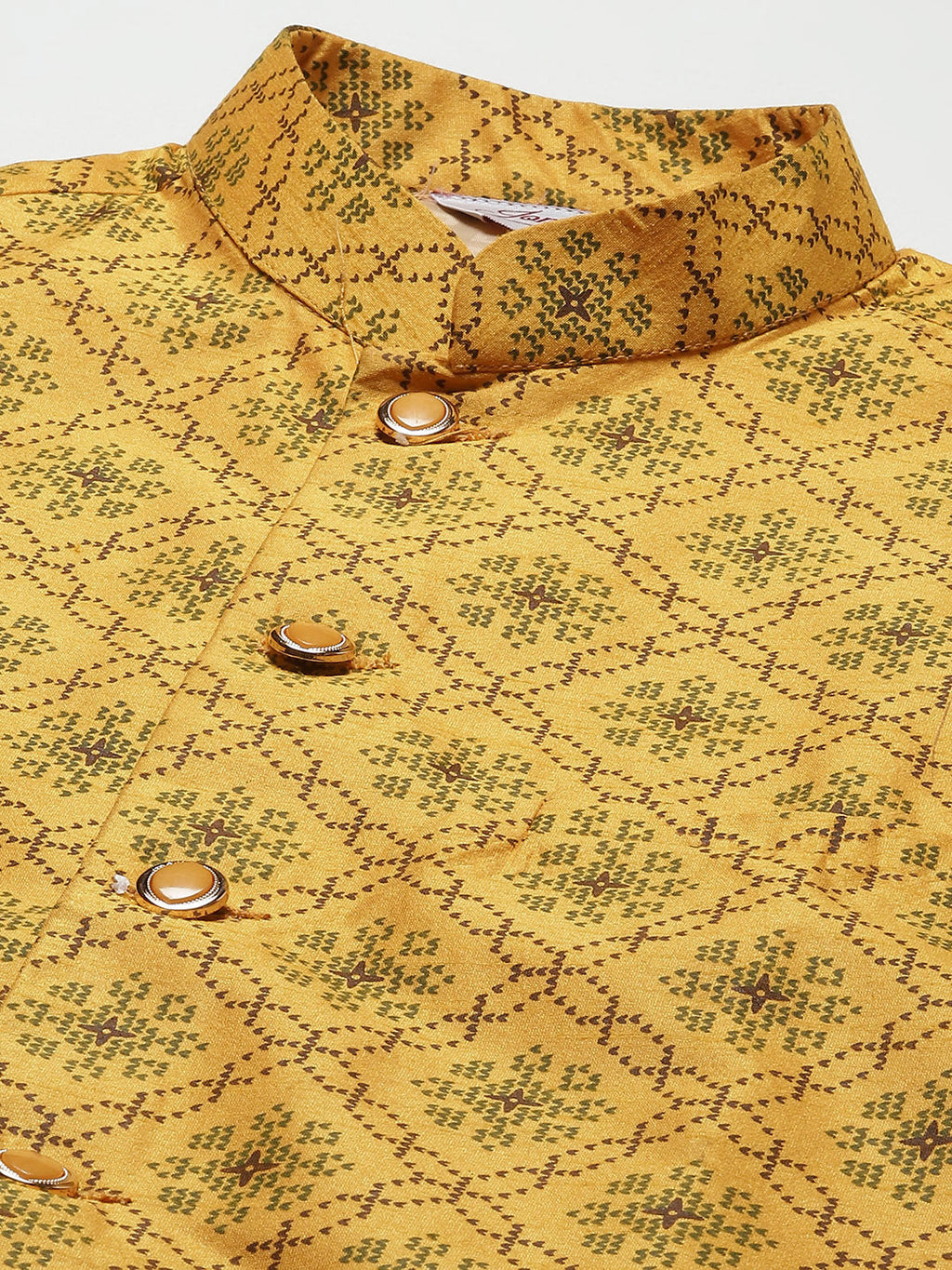 Jompers Men's Mustard Printed Nehru Jacket