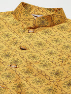 Jompers Men's Mustard Printed Nehru Jacket