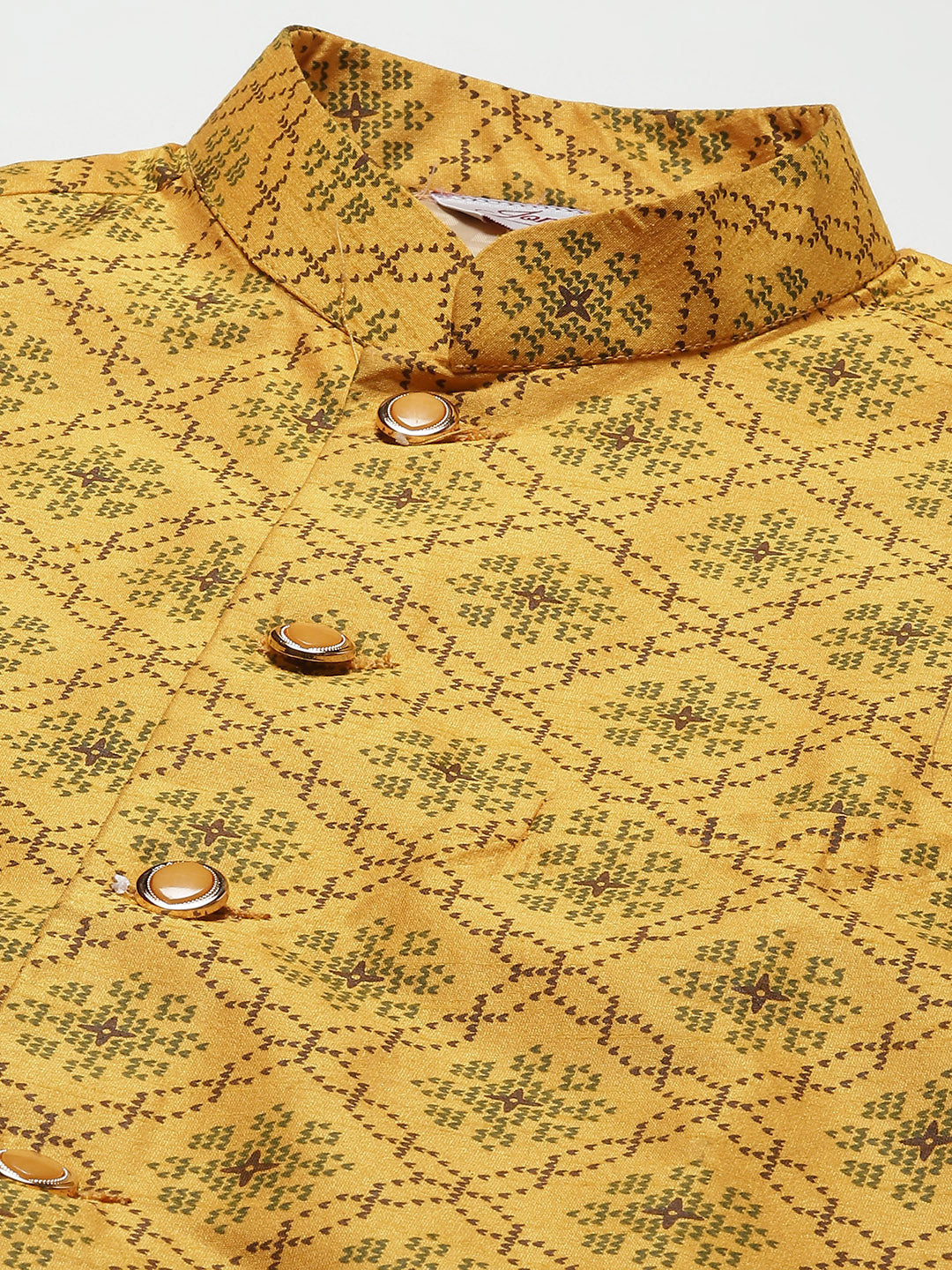 Jompers Men's Mustard Printed Nehru Jacket