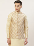 Jompers Men's Beautiful Cream Printed Nehru Jacket
