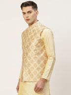 Jompers Men's Beautiful Cream Printed Nehru Jacket