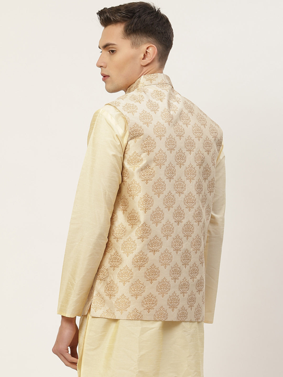 Jompers Men's Beautiful Cream Printed Nehru Jacket
