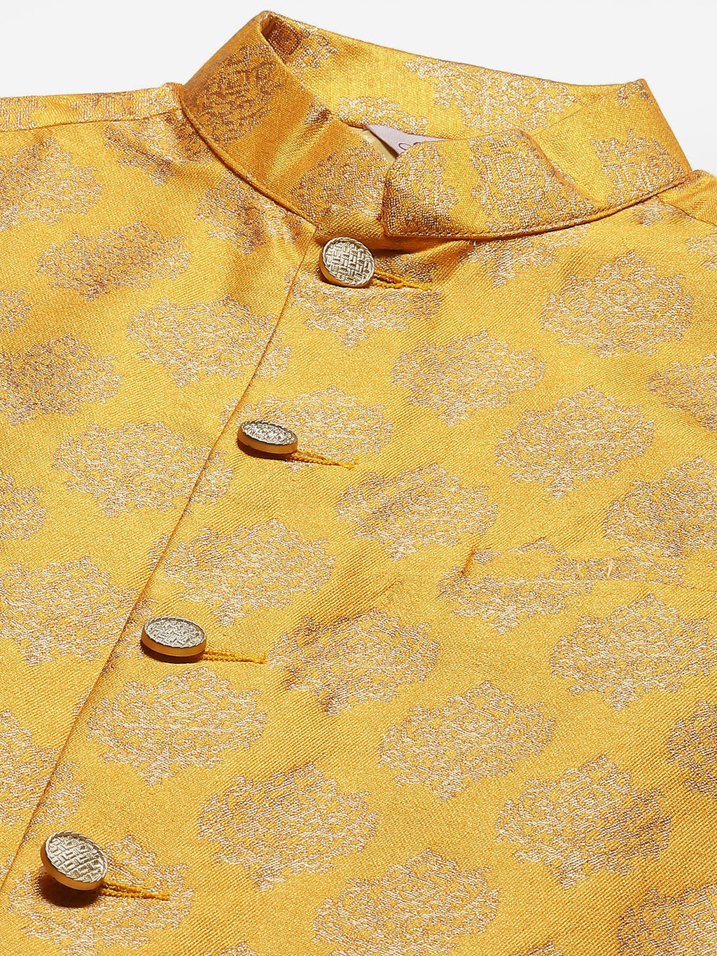 Jompers Men's Beautiful Mustard Printed Nehru Jacket