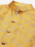 Jompers Men's Beautiful Mustard Printed Nehru Jacket