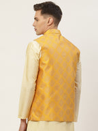 Jompers Men's Beautiful Mustard Printed Nehru Jacket