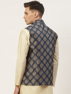 Jompers Men's Navy Printed Nehru Jacket