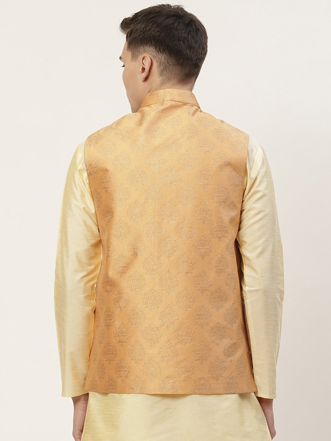 Jompers Men's Peach Printed Nehru Jacket