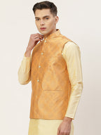 Jompers Men's Peach Printed Nehru Jacket