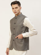 Jompers Men's Charcoal Solid Nehru Jacket