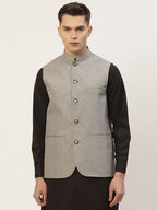Jompers Grey Solid Nehru Jacket For Men
