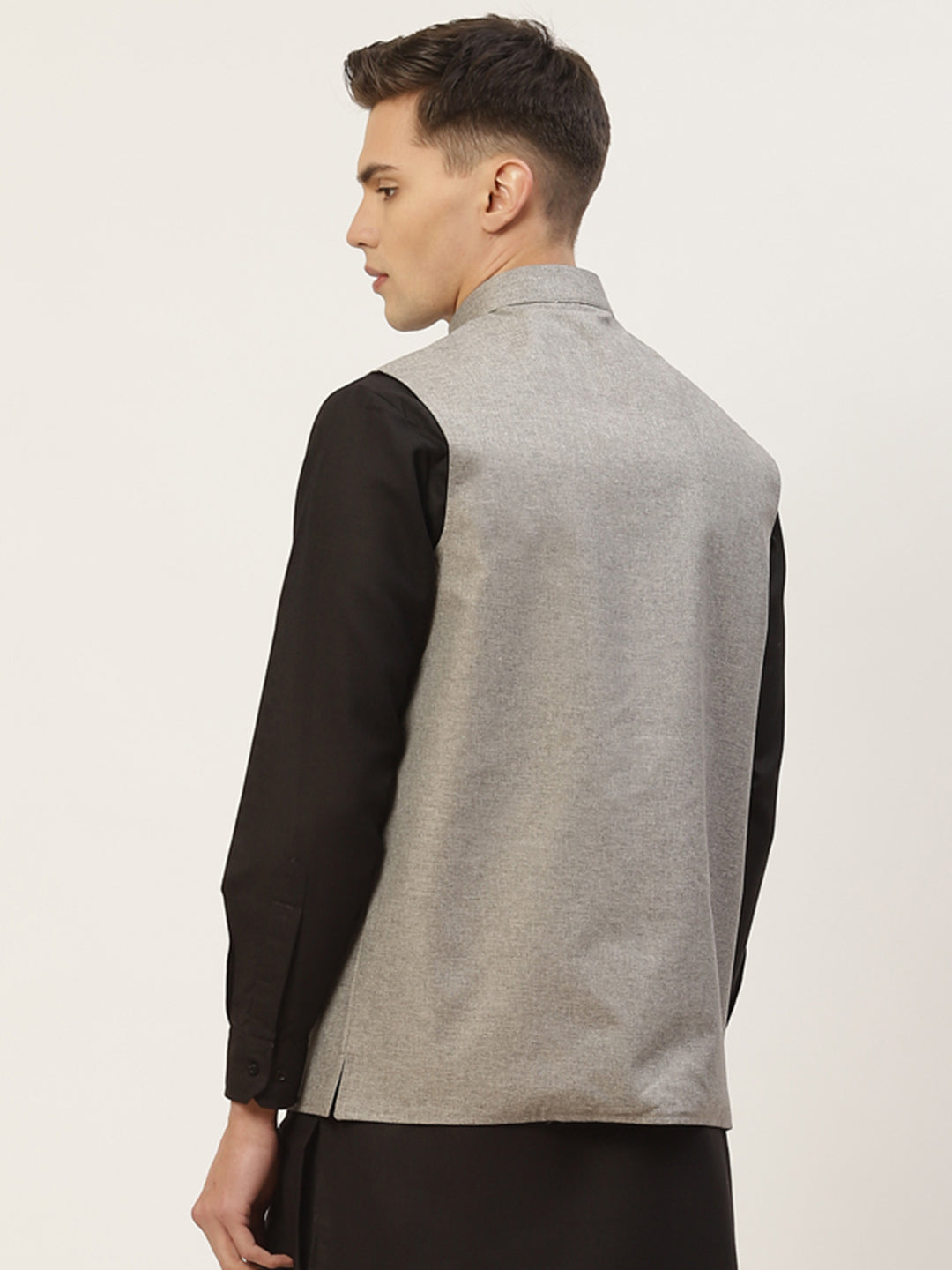 Jompers Grey Solid Nehru Jacket For Men