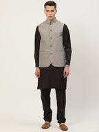 Jompers Grey Solid Nehru Jacket For Men