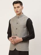 Jompers Grey Solid Nehru Jacket For Men