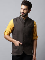 Even Apparels Men's Brown Nehru Jacket With Welt Pockets