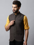 Even Apparels Men's Brown Nehru Jacket With Welt Pockets