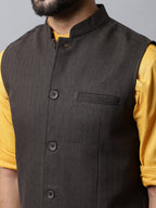 Even Apparels Men's Brown Nehru Jacket With Welt Pockets