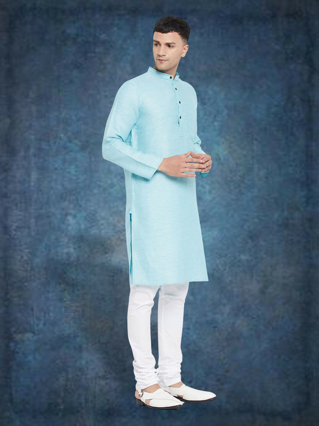Even Apparels Men's Pure Cotton Turquoise Kurta
