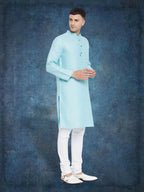 Even Apparels Men's Pure Cotton Turquoise Kurta