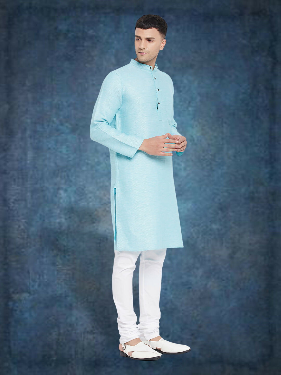 Even Apparels Men's Pure Cotton Turquoise Kurta