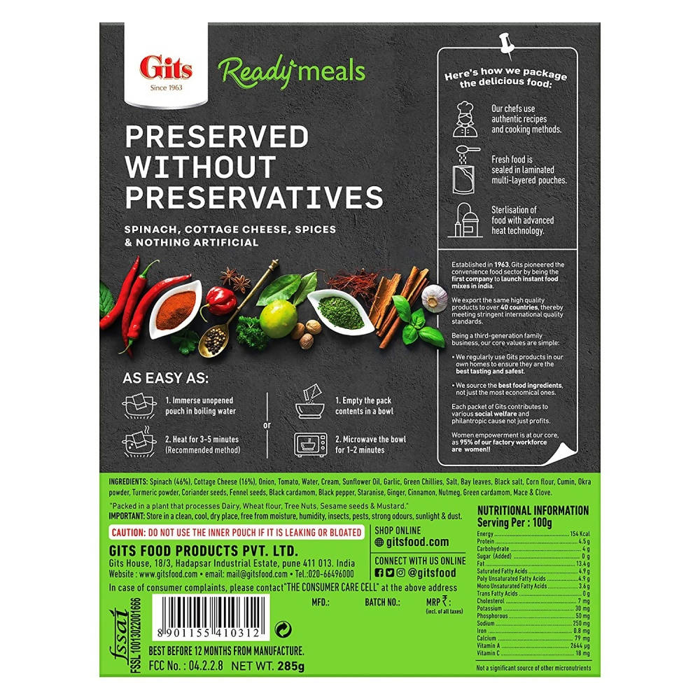 Gits Ready Meals Heat & Eat Palak Paneer