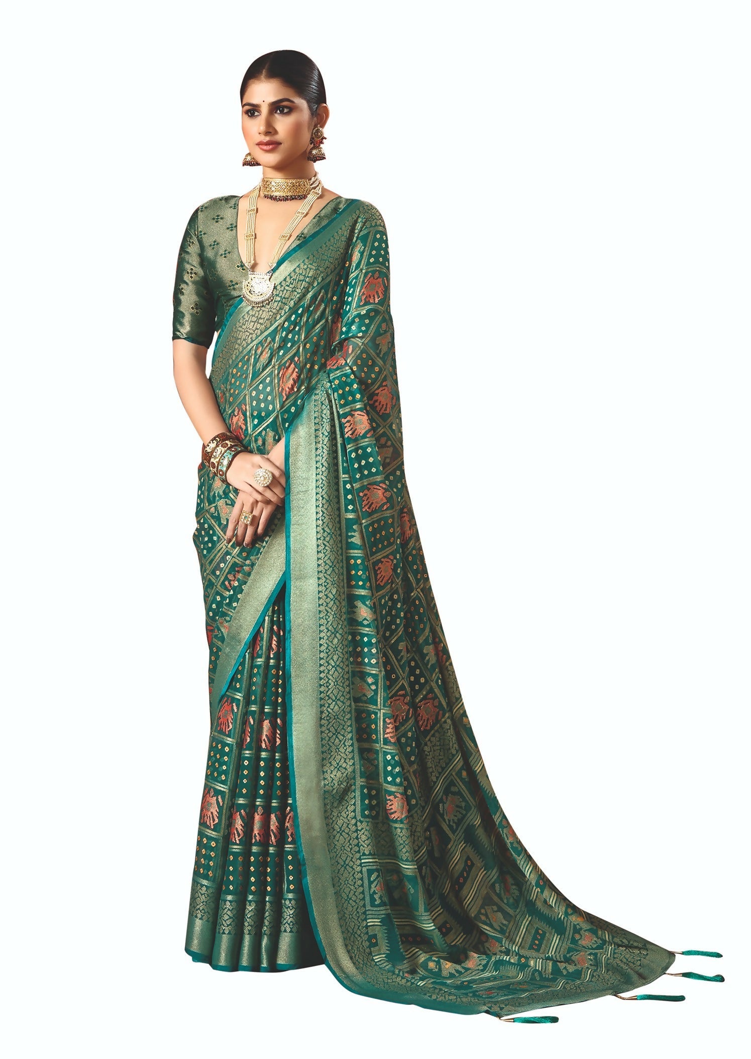 Joban Fashion Green Dull Moss Brasso Saree - Distacart