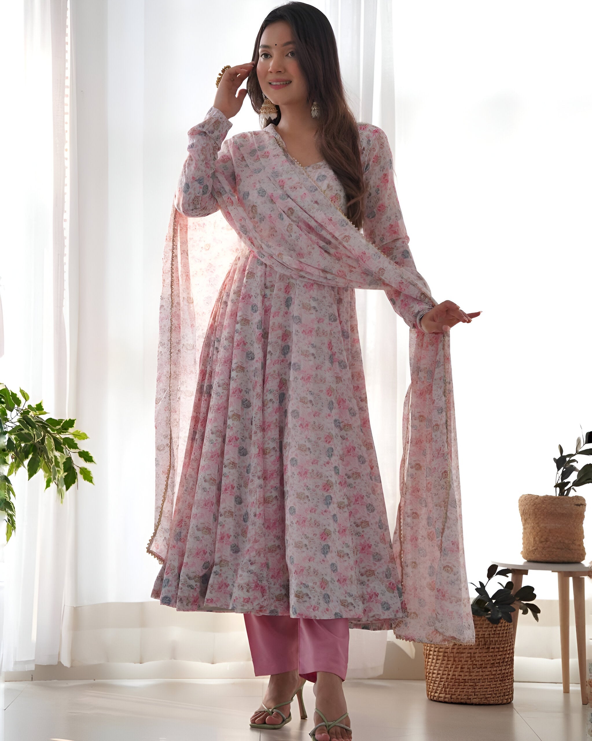 Lehenga Mart Pink Chiffon Designer Anarkali Suit Set