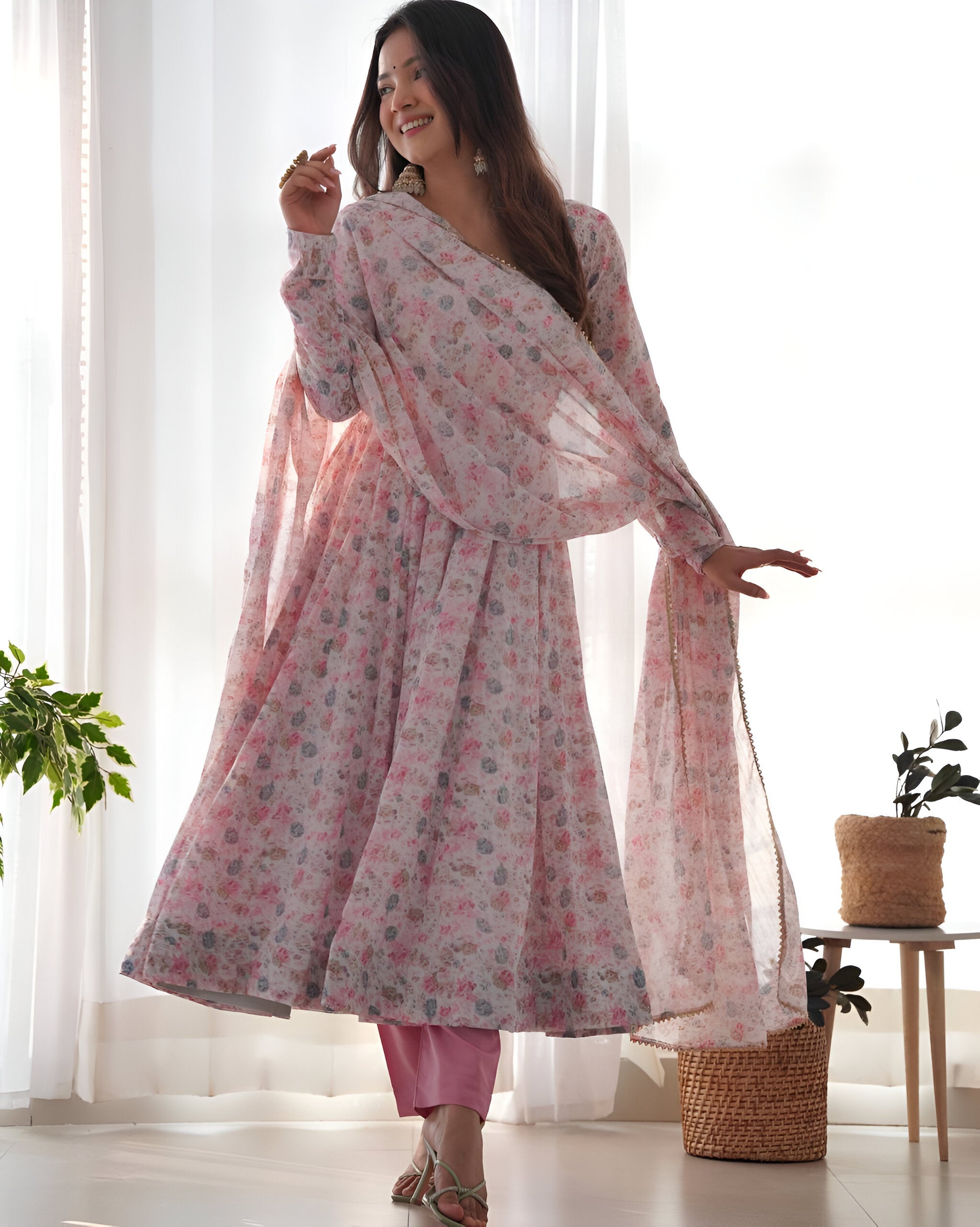 Lehenga Mart Pink Chiffon Designer Anarkali Suit Set