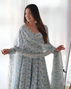 Lehenga Mart Sky Blue Chiffon Designer Anarkali Suit Set