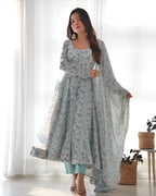 Lehenga Mart Sky Blue Chiffon Designer Anarkali Suit Set